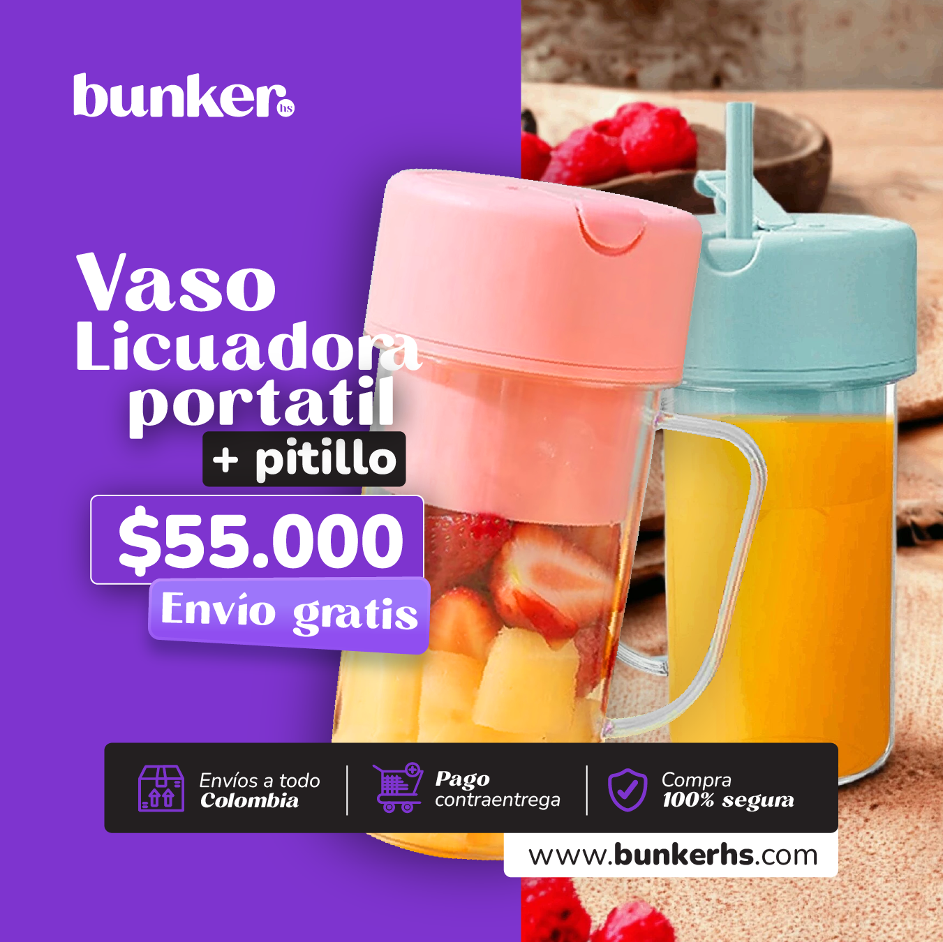 VASO LICUADORA CON PITILLO PORTATIL
