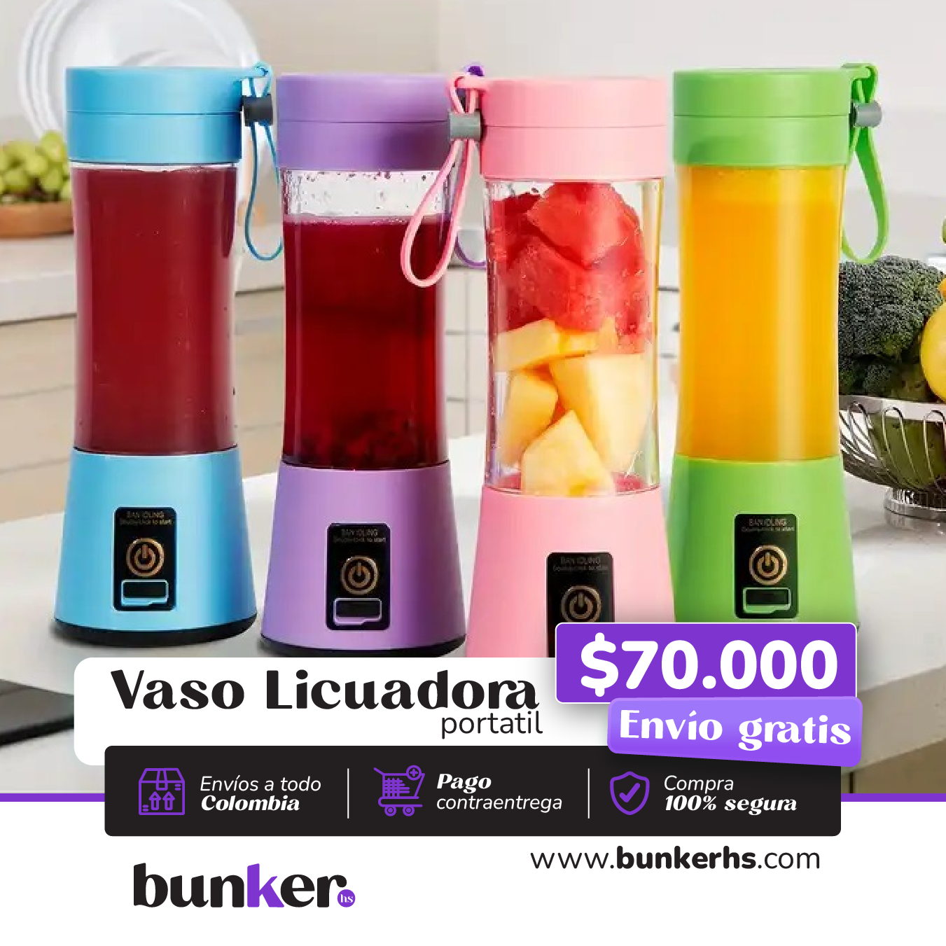 LICUADORA VASO MANUAL 380ML HM-03